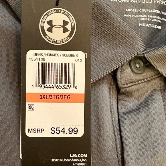 Under Armour Mens Gray 3XL Performance Polo Shirt HeatGear Loose Fit Stretch NWT - Picture 5 of 13
